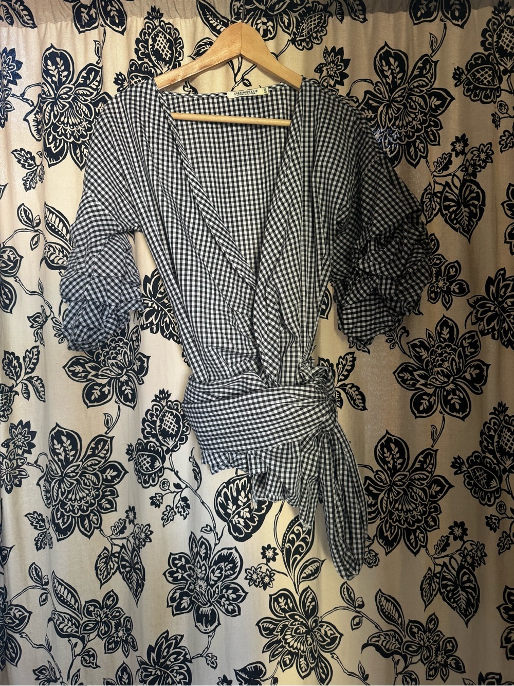 Black & White Gingham Wrap Top